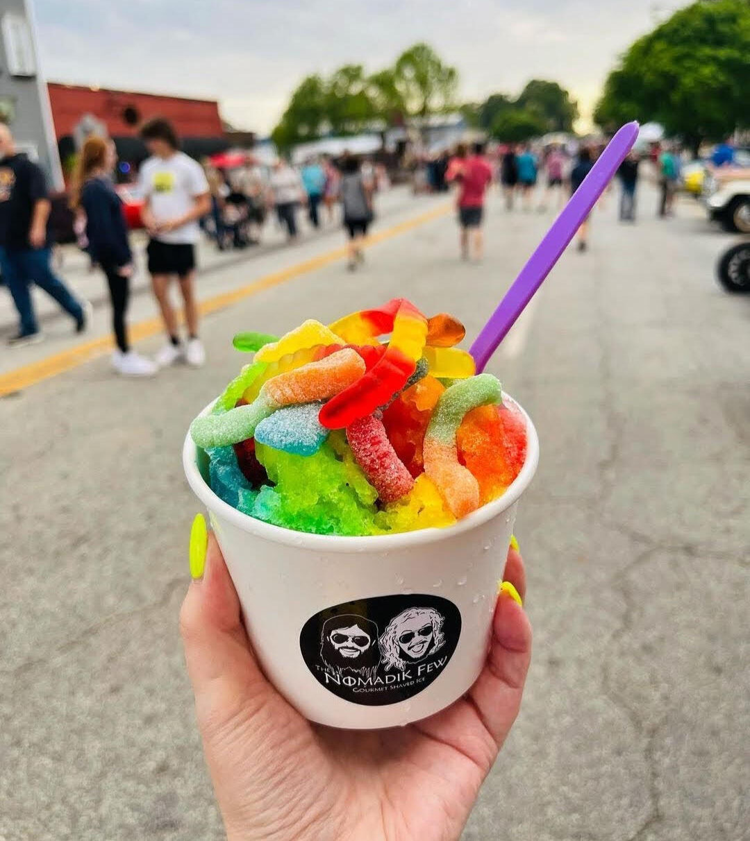 Three-flavor shaved ice with gummy worms for event catering in Piedmont, SC mobile dessert truck service