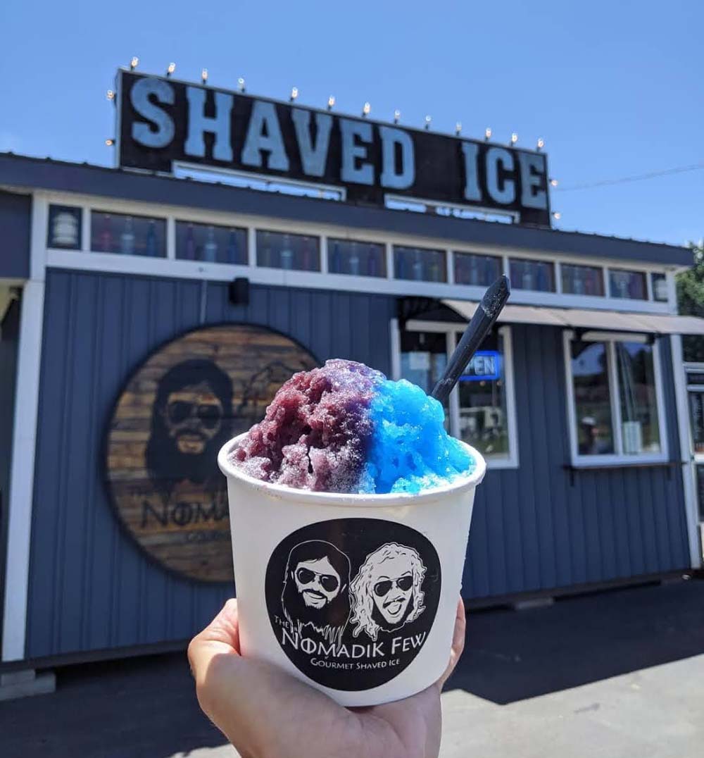 Close-up of two-flavor shaved ice for school and fundraiser catering in Piedmont, SC by The Nomadik Few