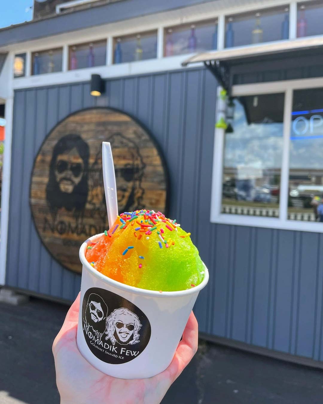 Three-flavor shaved ice with sprinkles for event catering in Piedmont, SC by The Nomadik Few